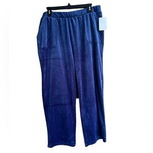 ✅Leo & Nicole Hunter Blue Velvet Pull On Lounge Pants with Pockets size PXL